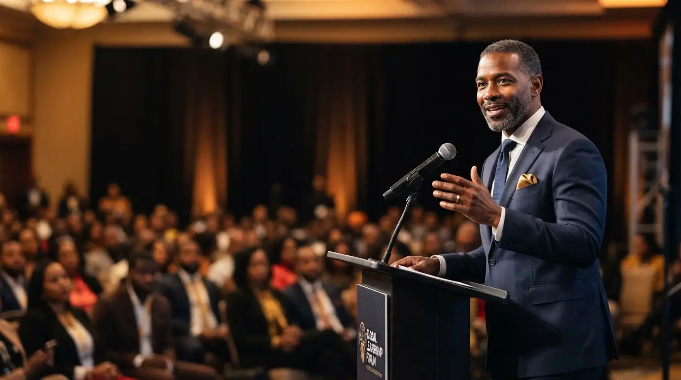 VIP Leadership Forum keynote speaker addressing an audience of Black professionals